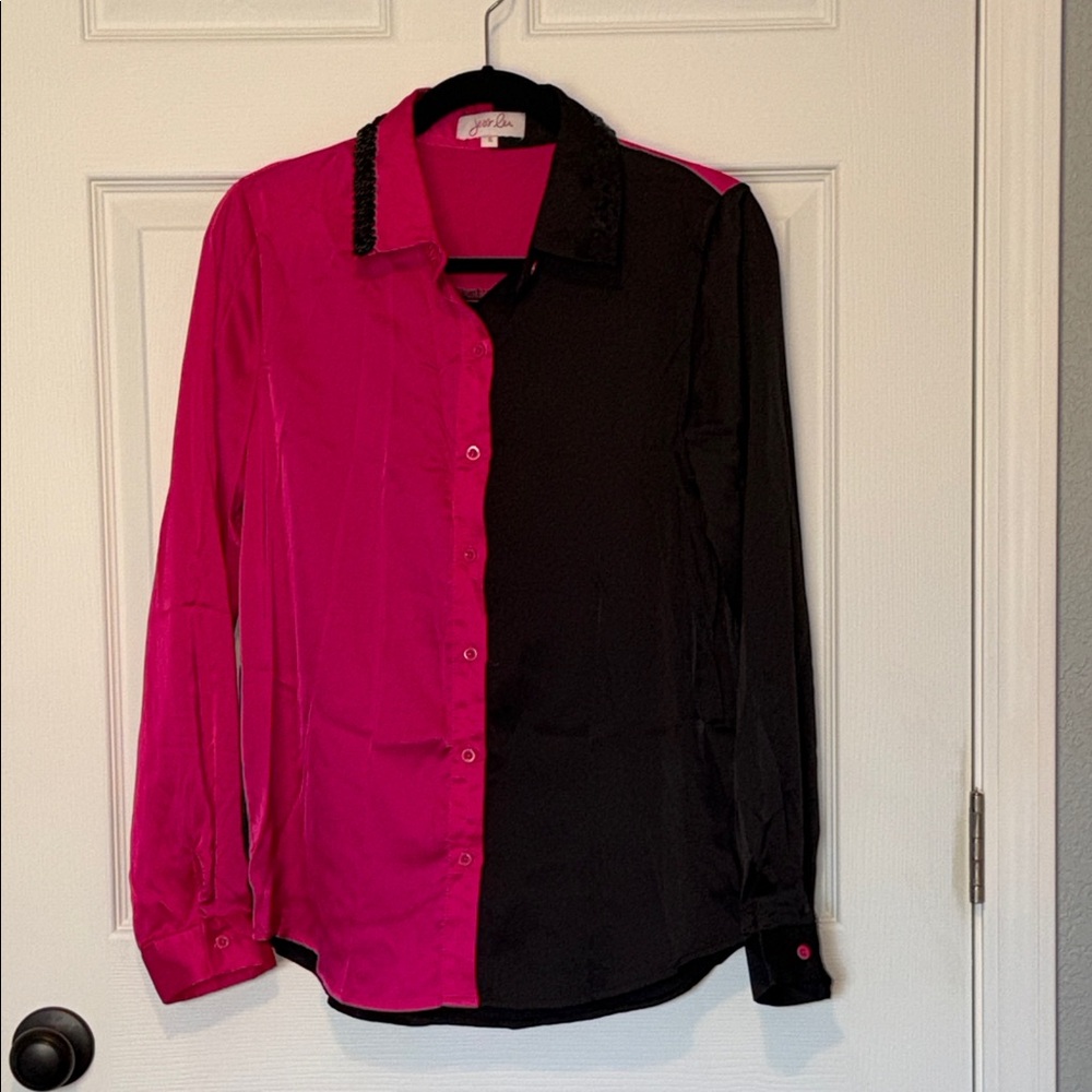 Ladies Pink and Black Button-Up Shirt